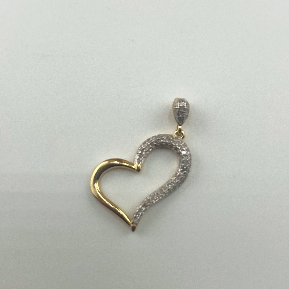 14k Yellow Gold Vermeil REAL DIAMOND heart pendant for women, Anniversary Gift